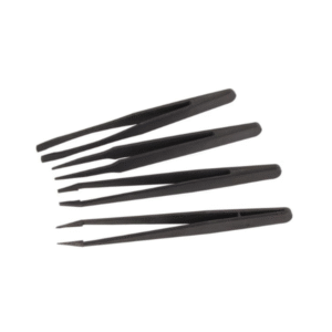 Set of 4 non-conductive tweezers, for safe precision work, black