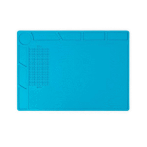 Heat-resistant silicone repair and soldering mat with compartments, 350 x 250 mm, 500 C, non-slip, blue
