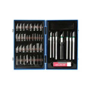 Precision cutting set, with holders, blades, needles and sharpening stone, 53 pieces